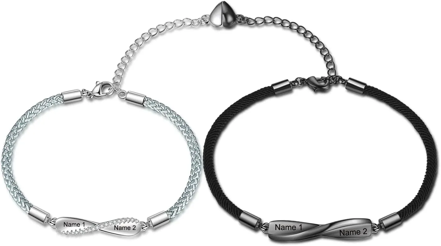 Jewelstruck Personalized Matching Bracelets for Couples Bracelets Custom Name His and Hers Bracelets for Valentines Day Boyfriend and Girlfriend Promise Mobius Bracelets for Anniversary