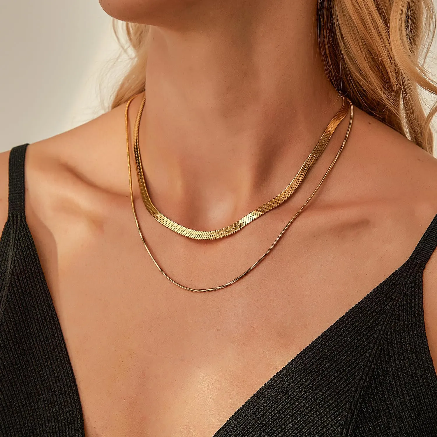Jewlpire Mother's Day Gifts for Women Gold Necklace for Women, 14K Plated Gold Layered Necklaces for Women, Herringbone Necklace Paperclip Chain Necklaces for Women Gifts for Her Wife
