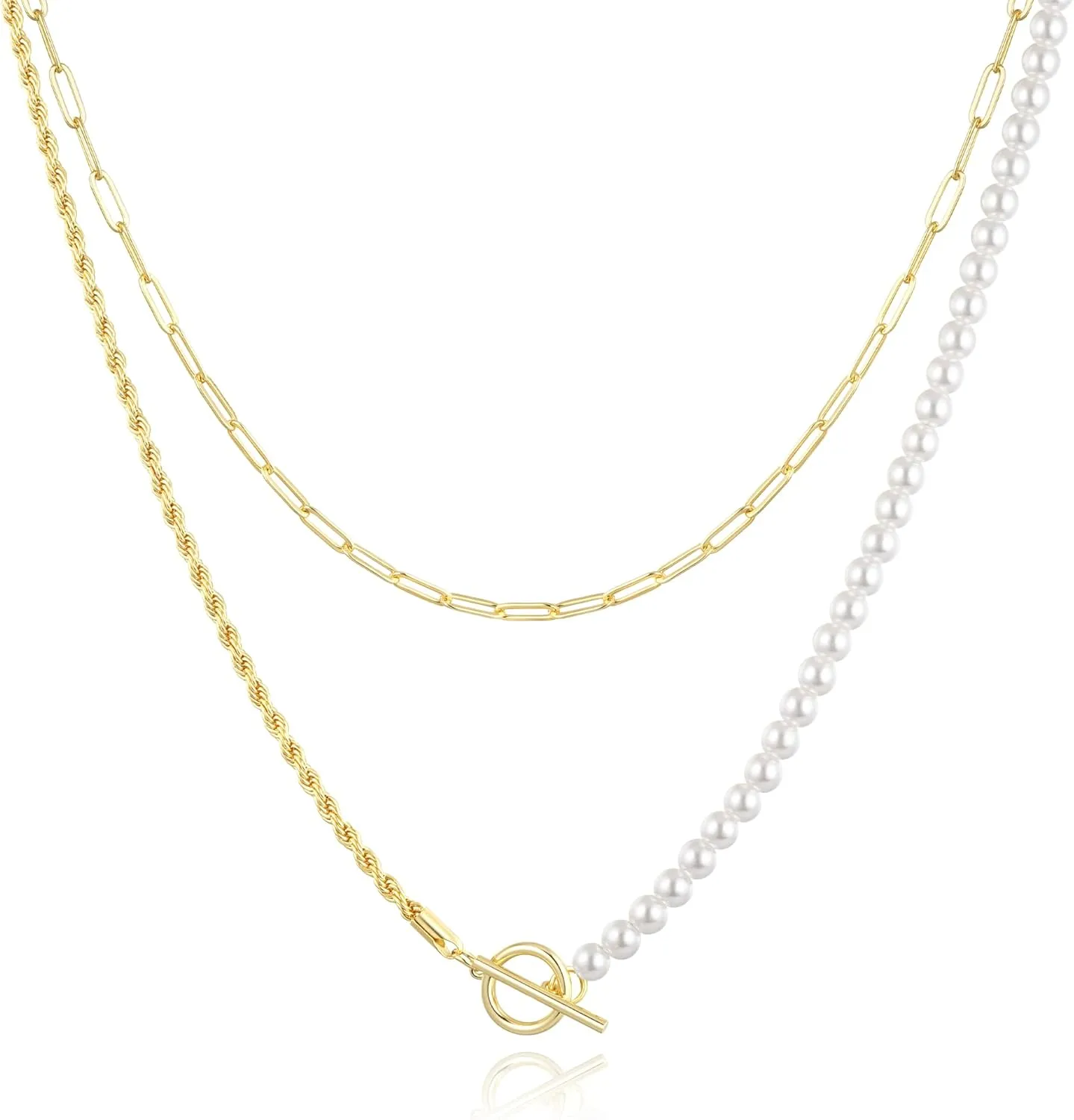 Jewlpire Mother's Day Gifts for Women Gold Necklace for Women, 14K Plated Gold Layered Necklaces for Women, Herringbone Necklace Paperclip Chain Necklaces for Women Gifts for Her Wife