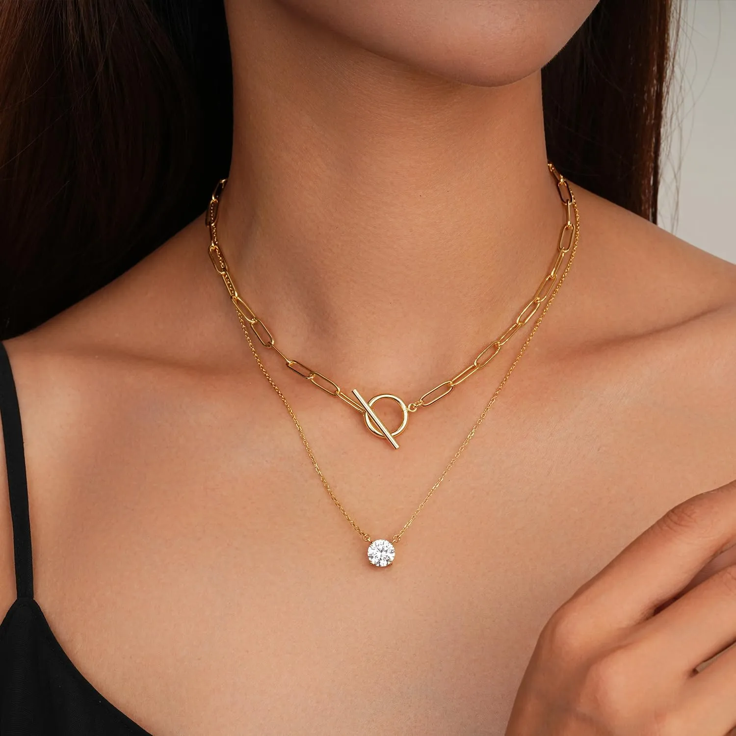 Jewlpire Mother's Day Gifts for Women Gold Necklace for Women, 14K Plated Gold Layered Necklaces for Women, Herringbone Necklace Paperclip Chain Necklaces for Women Gifts for Her Wife