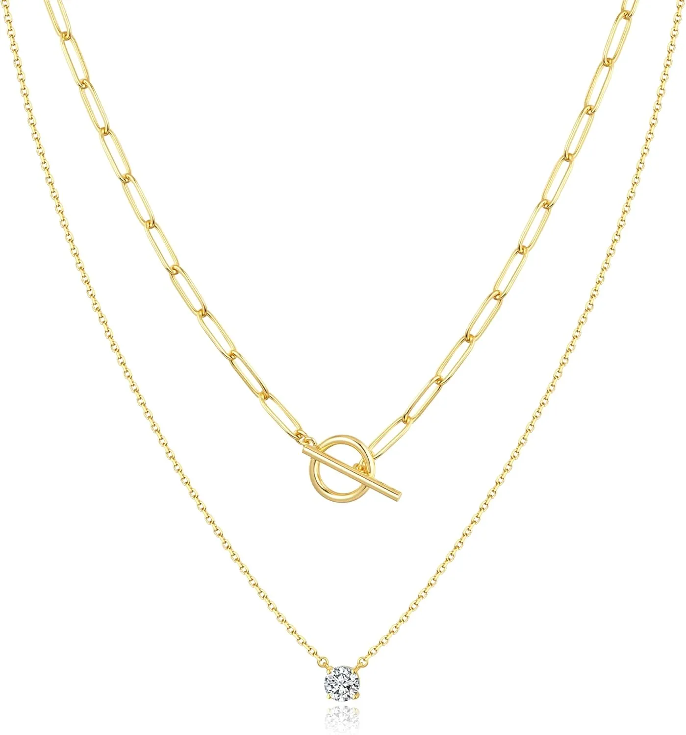 Jewlpire Mother's Day Gifts for Women Gold Necklace for Women, 14K Plated Gold Layered Necklaces for Women, Herringbone Necklace Paperclip Chain Necklaces for Women Gifts for Her Wife