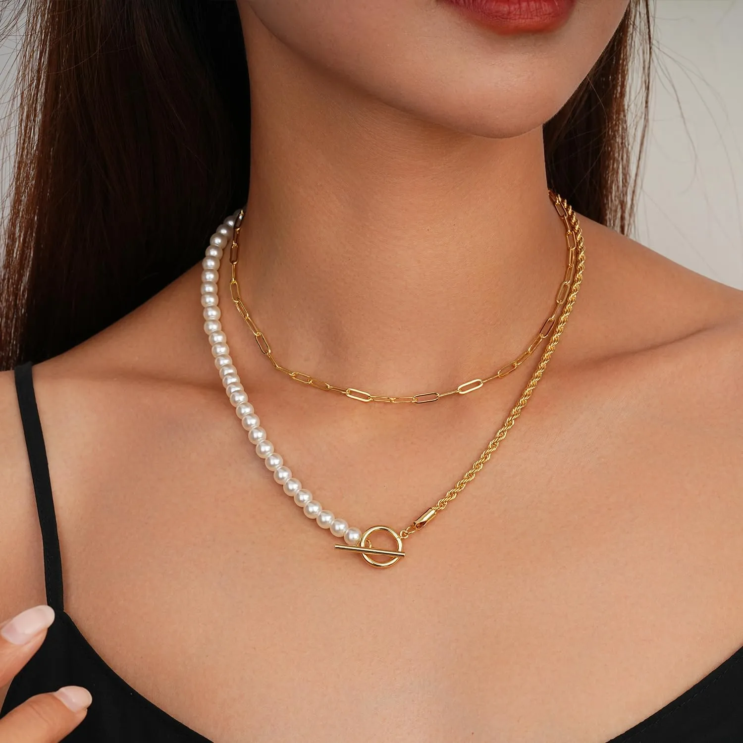 Jewlpire Mother's Day Gifts for Women Gold Necklace for Women, 14K Plated Gold Layered Necklaces for Women, Herringbone Necklace Paperclip Chain Necklaces for Women Gifts for Her Wife