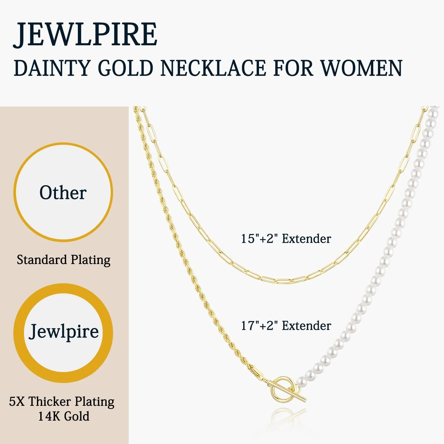 Jewlpire Mother's Day Gifts for Women Gold Necklace for Women, 14K Plated Gold Layered Necklaces for Women, Herringbone Necklace Paperclip Chain Necklaces for Women Gifts for Her Wife