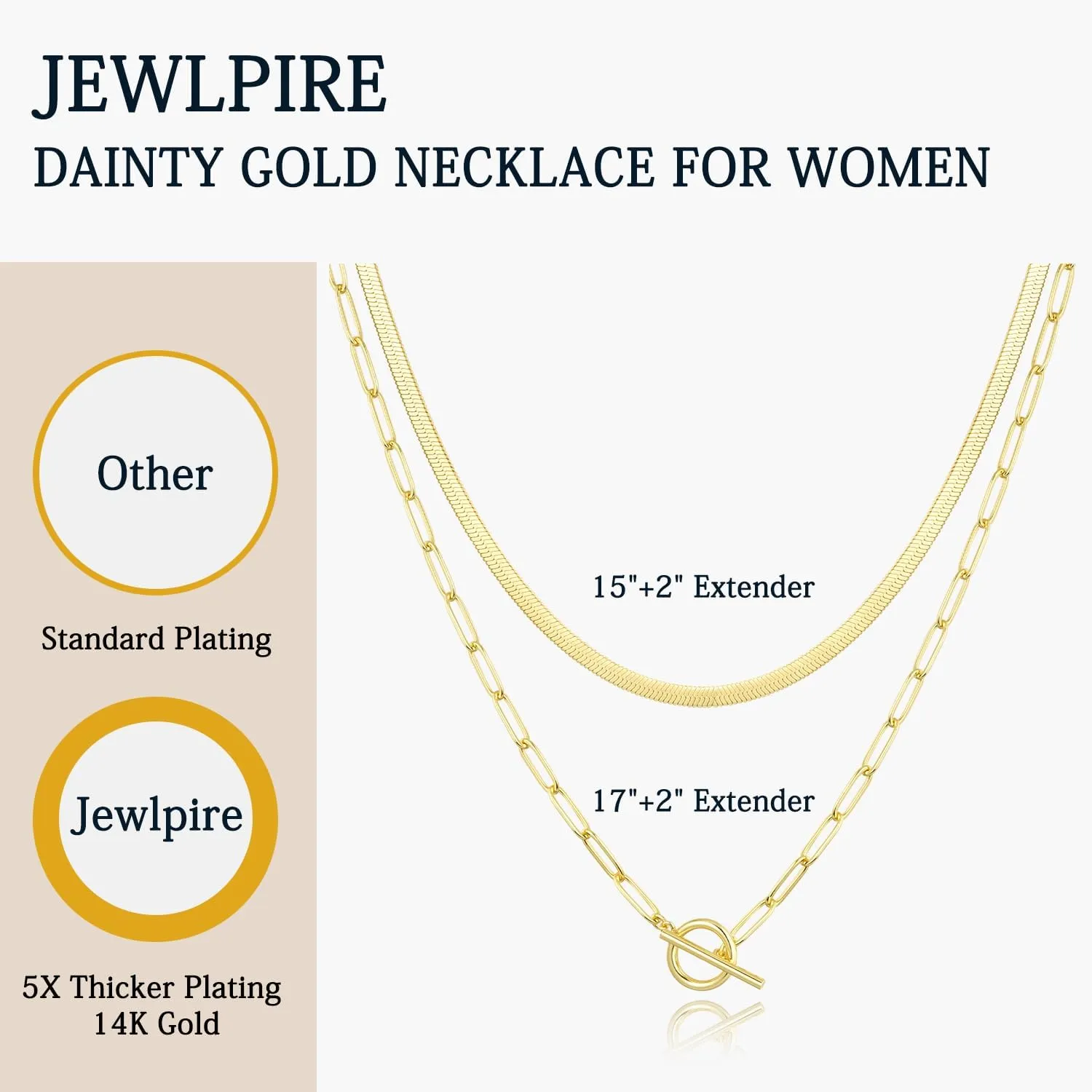 Jewlpire Mother's Day Gifts for Women Gold Necklace for Women, 14K Plated Gold Layered Necklaces for Women, Herringbone Necklace Paperclip Chain Necklaces for Women Gifts for Her Wife