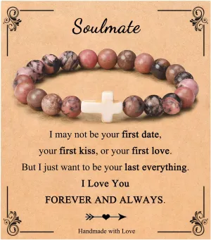 JoycuFF Christian Bracelets for Women Cross Bracelets for Religious Women Easter Catholic Natural Stone Bracelets Christian Jewelry Faith Communion Baptism Gifts