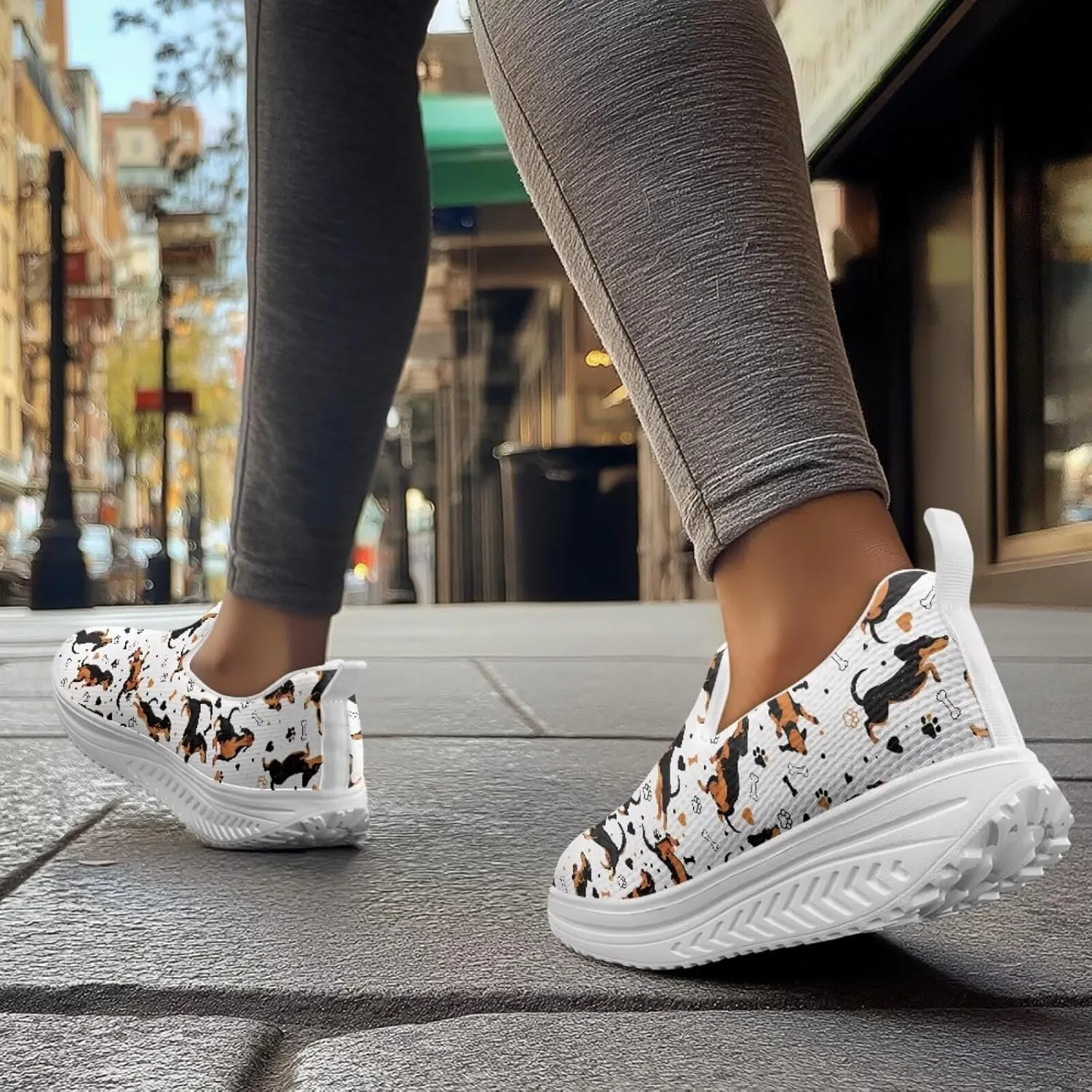 JoyLamoria Animal Print Womens Shoes Work Casual Fashion Tennis Soft Workout Cushion Comfort Knit Upper Running Orthopedic