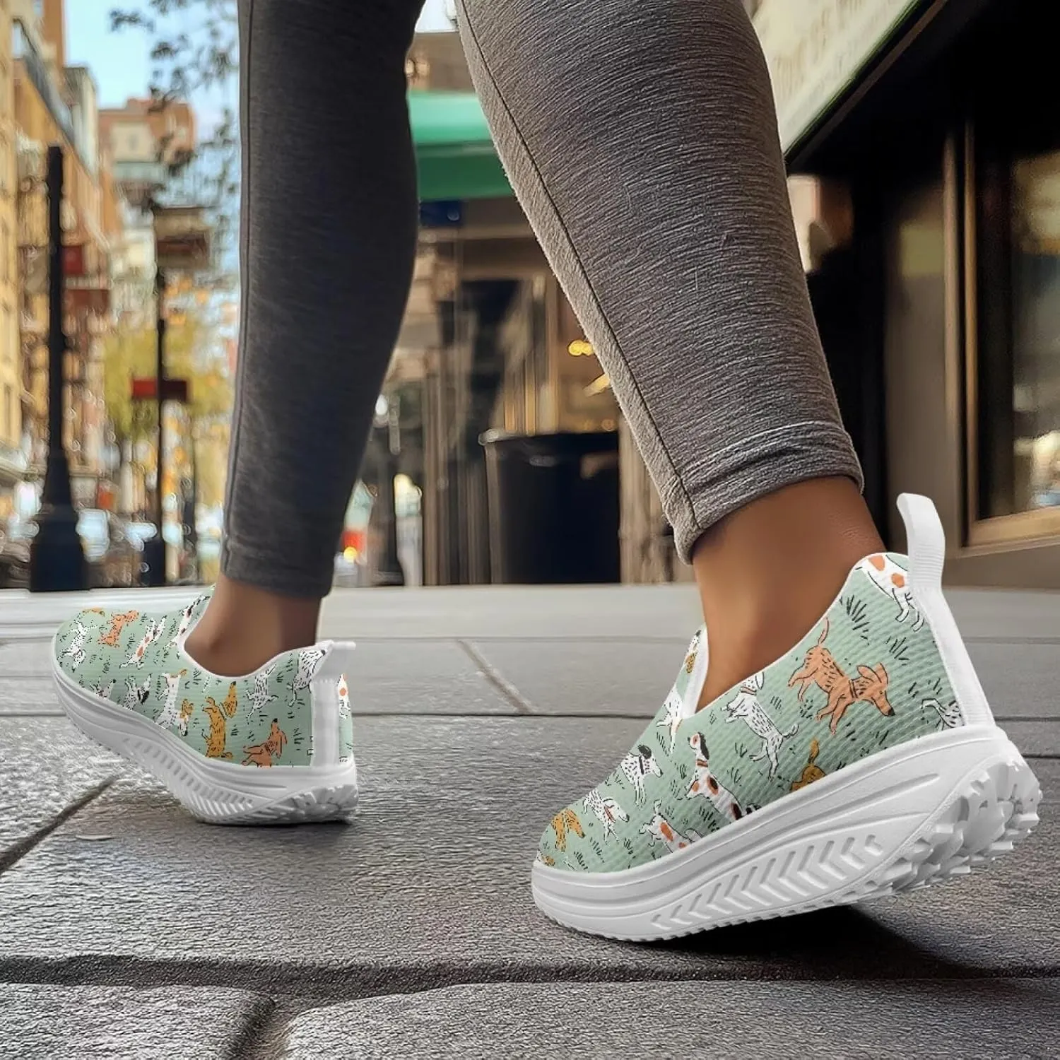 JoyLamoria Animal Print Womens Shoes Work Casual Fashion Tennis Soft Workout Cushion Comfort Knit Upper Running Orthopedic