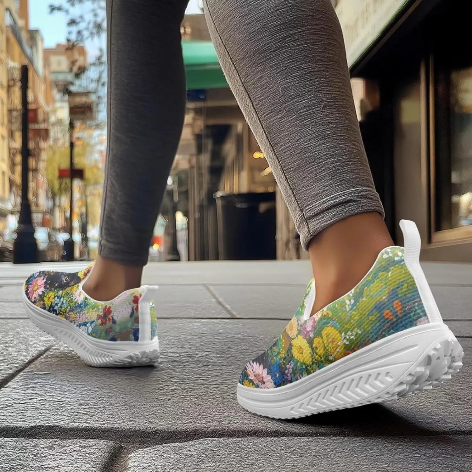 JoyLamoria Animal Print Womens Shoes Work Casual Fashion Tennis Soft Workout Cushion Comfort Knit Upper Running Orthopedic