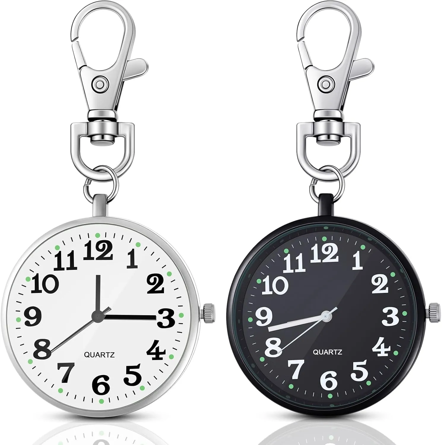 Junkin 2 Pieces Quartz Pocket Watch with Key Buckle Round Keychain Clip on Watch Portable Unisex