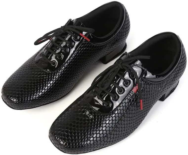 JUODVMP Mens Latin Dance Shoes Breathable 1" Standard Heel Leather Ballroom Tango Dancing Shoes Model 401