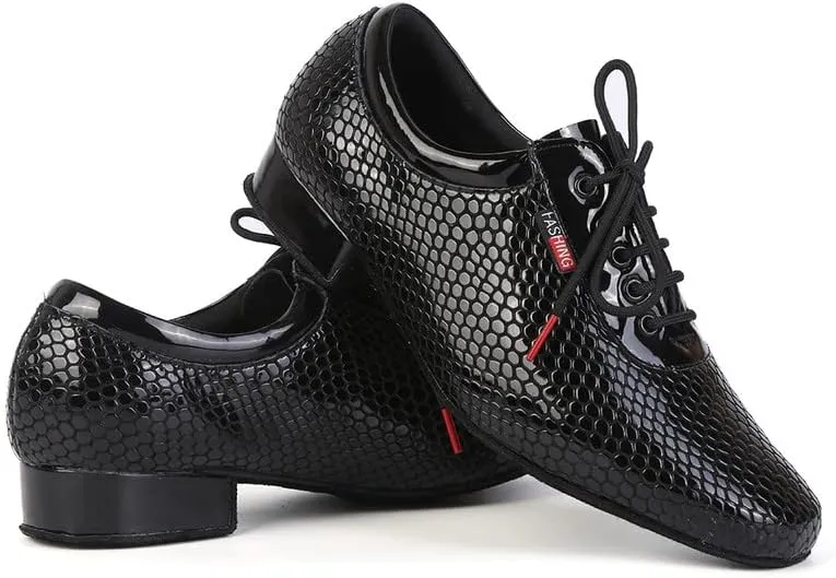 JUODVMP Mens Latin Dance Shoes Breathable 1" Standard Heel Leather Ballroom Tango Dancing Shoes Model 401