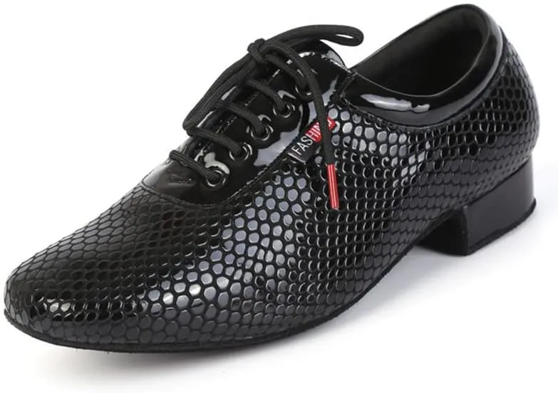JUODVMP Mens Latin Dance Shoes Breathable 1" Standard Heel Leather Ballroom Tango Dancing Shoes Model 401