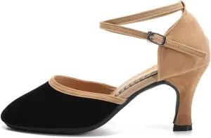 JUODVMP Women's Ballroom Dance Shoes Closed Toe Satin Modern Latin Dance Shoes Crisscross Belt Women Model DY212