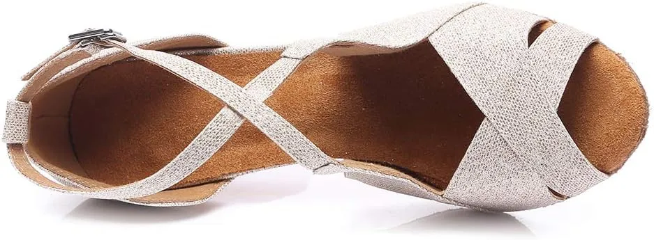 JUODVMP Women's Glitter Crossing Strap Ballroom Dance Shoes Latin Dance Shoes,Model L420