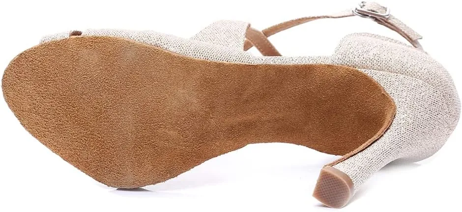 JUODVMP Women's Glitter Crossing Strap Ballroom Dance Shoes Latin Dance Shoes,Model L420