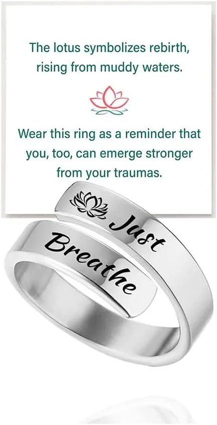 Just Breathe Ring For Women, Adjustable Lotus Hope Rings for Women Just Breathe Motivational Stainless Steel Engraved Inspirational Jewelry To My Daughter Friendship BFF Sorority Sisters