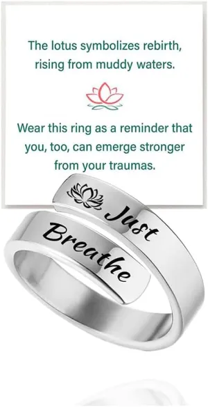 Just Breathe Ring For Women, Adjustable Lotus Hope Rings for Women Just Breathe Motivational Stainless Steel Engraved Inspirational Jewelry To My Daughter Friendship BFF Sorority Sisters