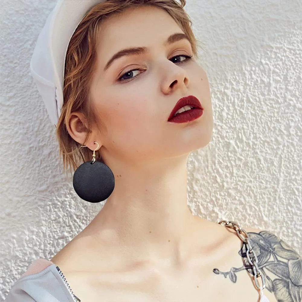 KaFu Dangle Natural Wood Teardrop Geometric Lightweight Drop Circle Earrings Stainless Steel Stud Bohemia Retro Earrings for Women