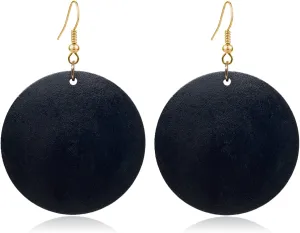 KaFu Dangle Natural Wood Teardrop Geometric Lightweight Drop Circle Earrings Stainless Steel Stud Bohemia Retro Earrings for Women