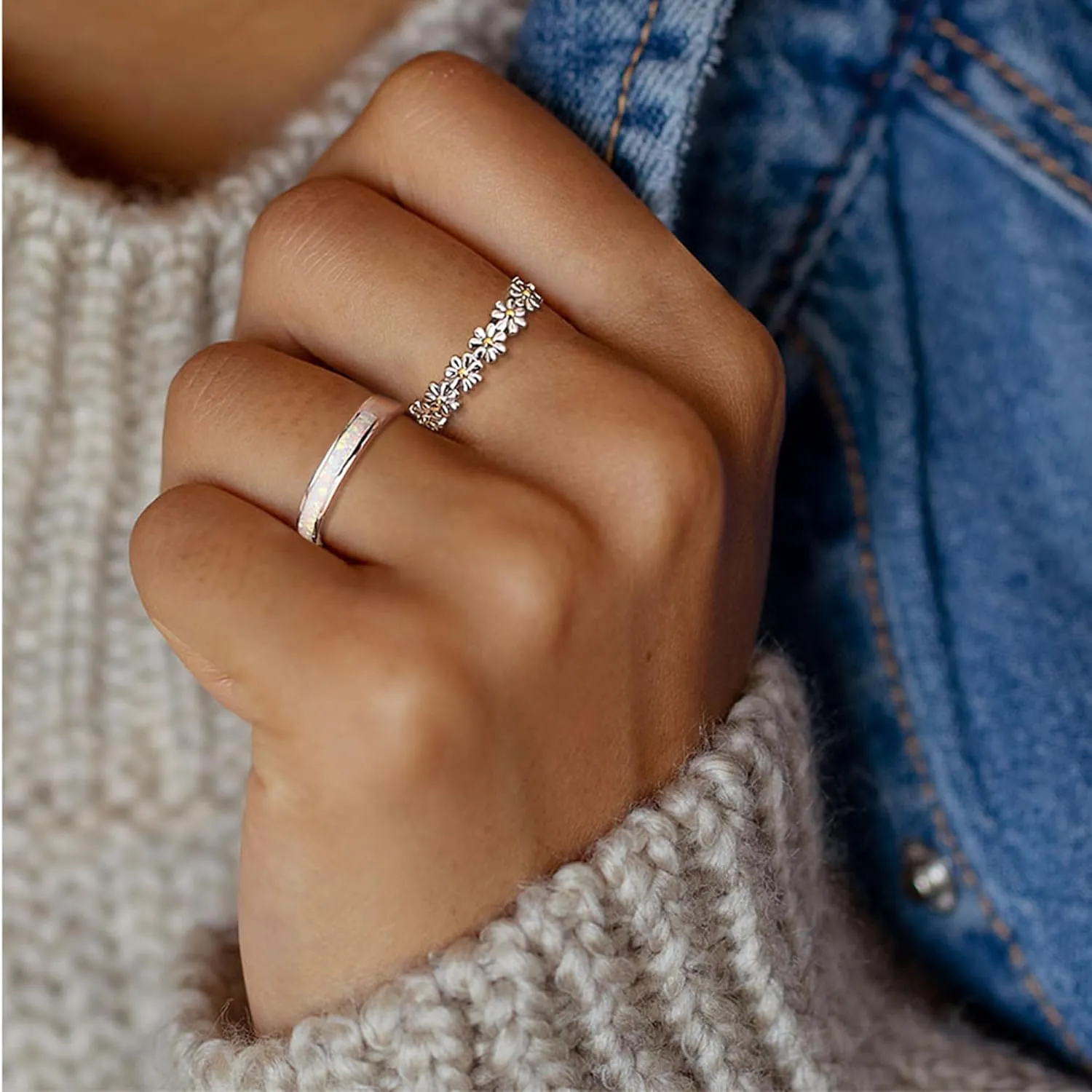 Kakonia Sterling Silver Toe Rings, Adjustable Daisy Flower CZ Cross Opal Twist Knot Beach Band Nail Rings, Open Women's Foot Jewelry for Summer