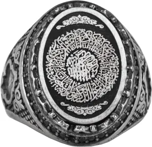 KAMBO Sterling Silver Men's Ring with Islamic Calligraphy Design - Symbol of Faith and Spirituality - Handmade Religious Jewelry