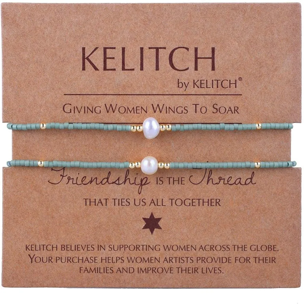 KELITCH 2 Pcs Pearls Bracelets Boho Beaded Thin Strand Bracelets Stack Bracelets set For Women