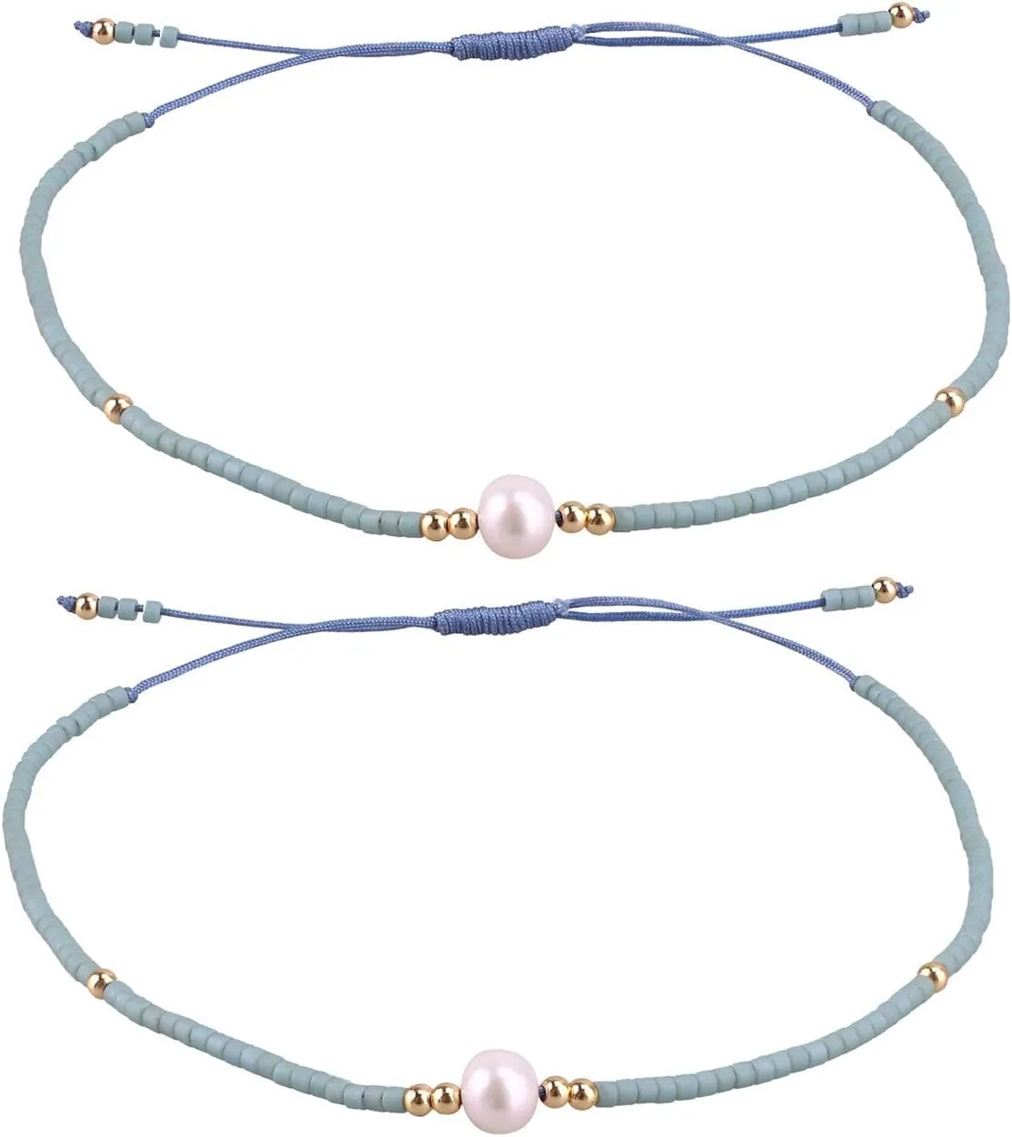 KELITCH 2 Pcs Pearls Bracelets Boho Beaded Thin Strand Bracelets Stack Bracelets set For Women
