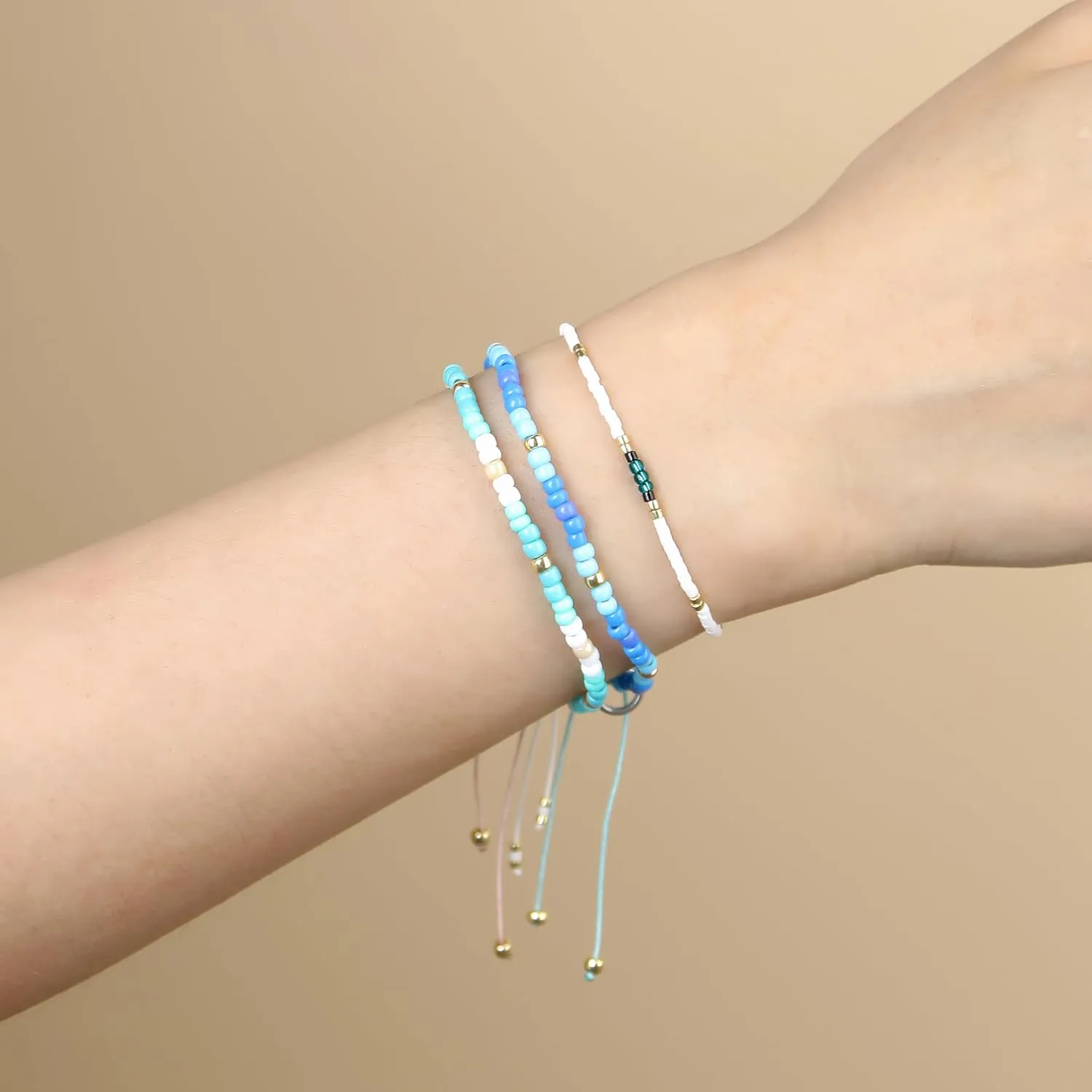 KELITCH BOHO Miyuki Beaded Strand Bracelets Thin Rope Stack Wrap Bracelets Women Fashion Handmade Friendship Bracelets