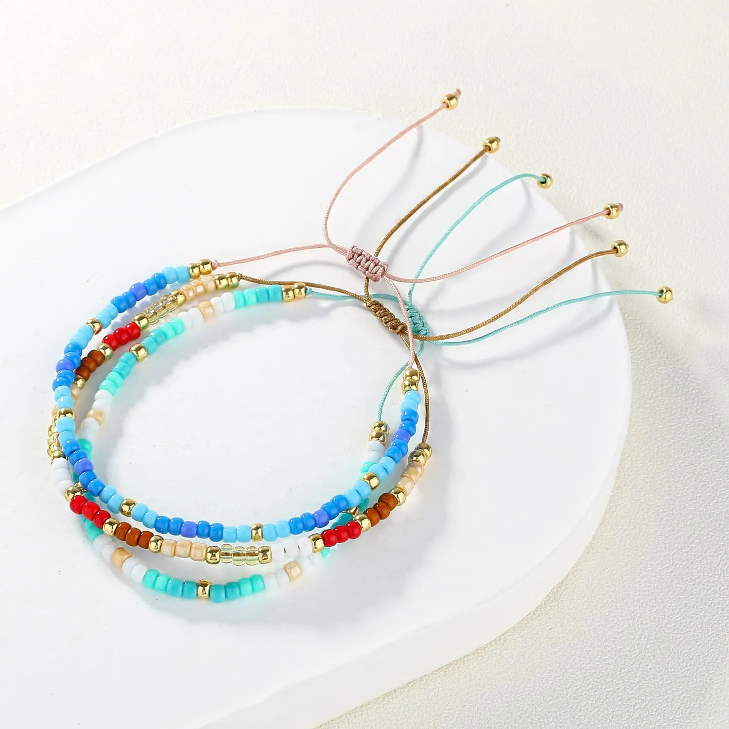 KELITCH BOHO Miyuki Beaded Strand Bracelets Thin Rope Stack Wrap Bracelets Women Fashion Handmade Friendship Bracelets