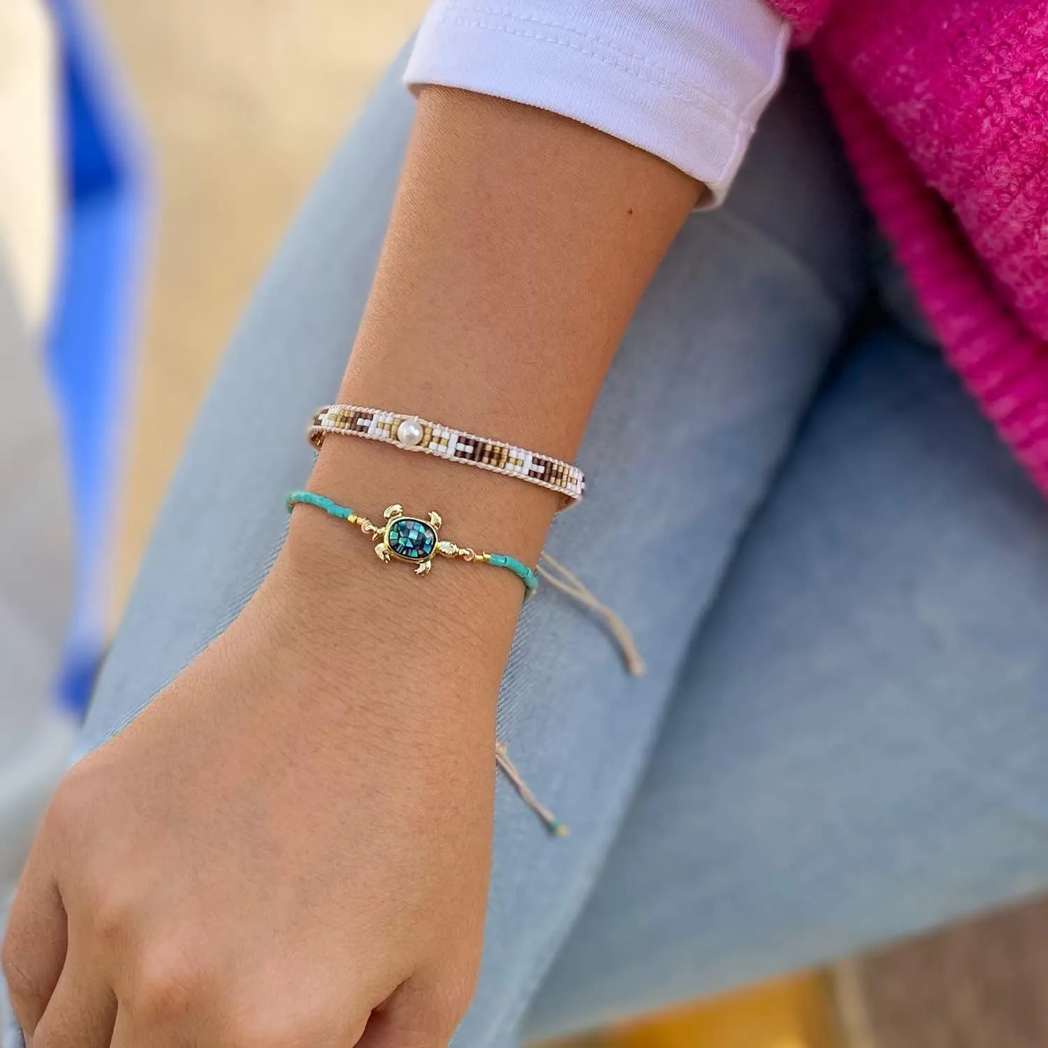 KELITCH Crystal Turtle Charm Bracelets Miyuki Beaded Thin Strand Bracelets Women Friendship Bracelets-Multi Colors