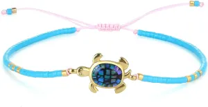 KELITCH Crystal Turtle Charm Bracelets Miyuki Beaded Thin Strand Bracelets Women Friendship Bracelets-Multi Colors