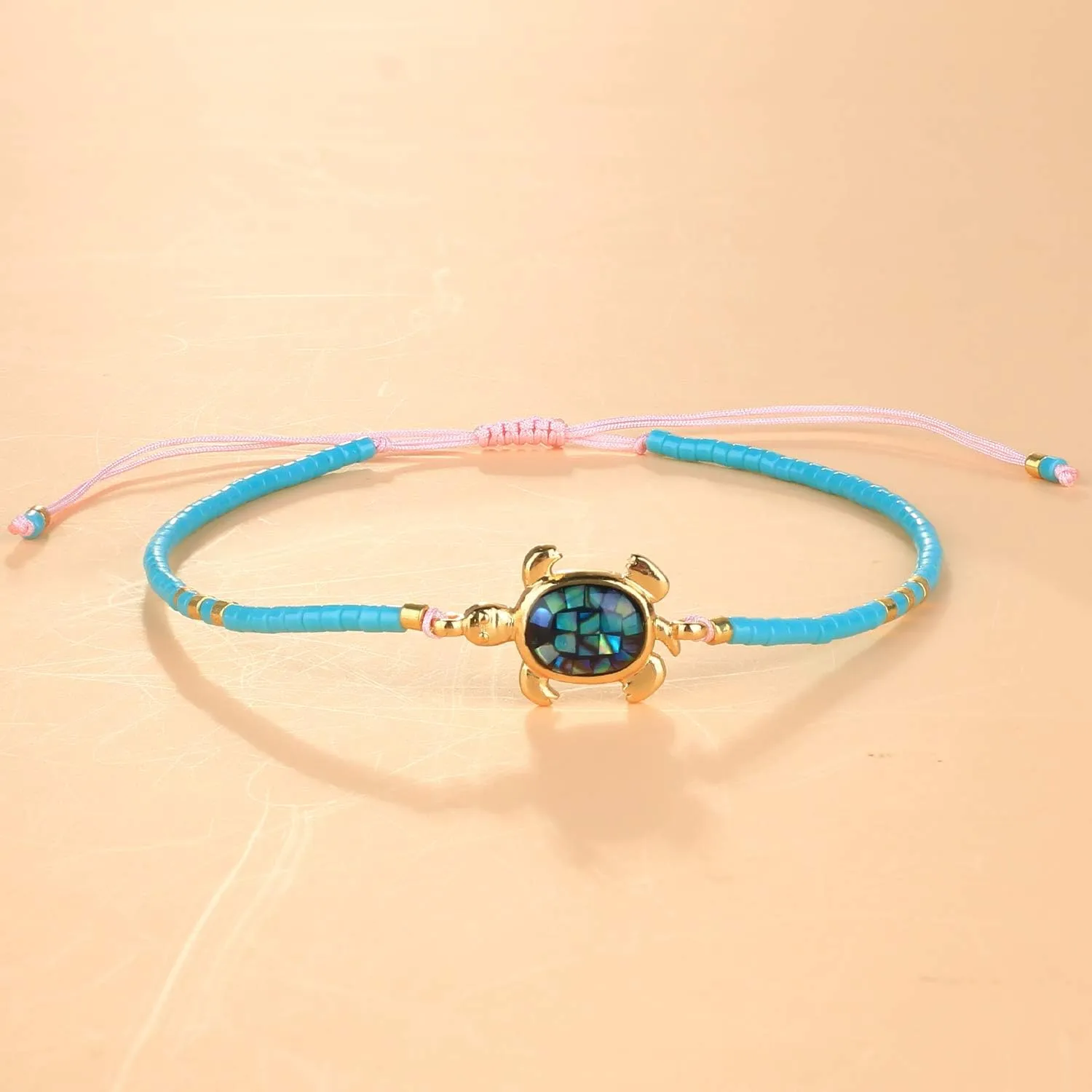KELITCH Crystal Turtle Charm Bracelets Miyuki Beaded Thin Strand Bracelets Women Friendship Bracelets-Multi Colors