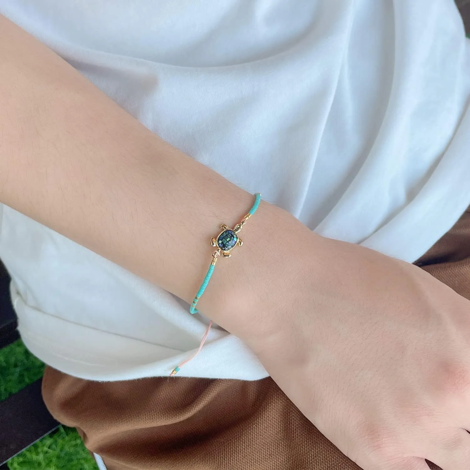 KELITCH Crystal Turtle Charm Bracelets Miyuki Beaded Thin Strand Bracelets Women Friendship Bracelets-Multi Colors