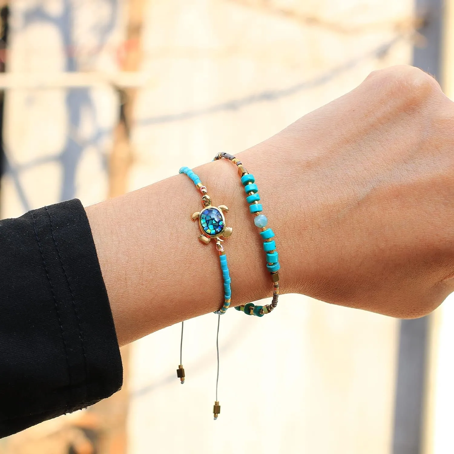 KELITCH Crystal Turtle Charm Bracelets Miyuki Beaded Thin Strand Bracelets Women Friendship Bracelets-Multi Colors