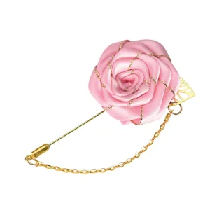 Kilener Suit Lapel Pin Rose Brooch for Men - Pink Flower Wedding Accessory - Hand-made Cloth Art Elegant Small Pin
