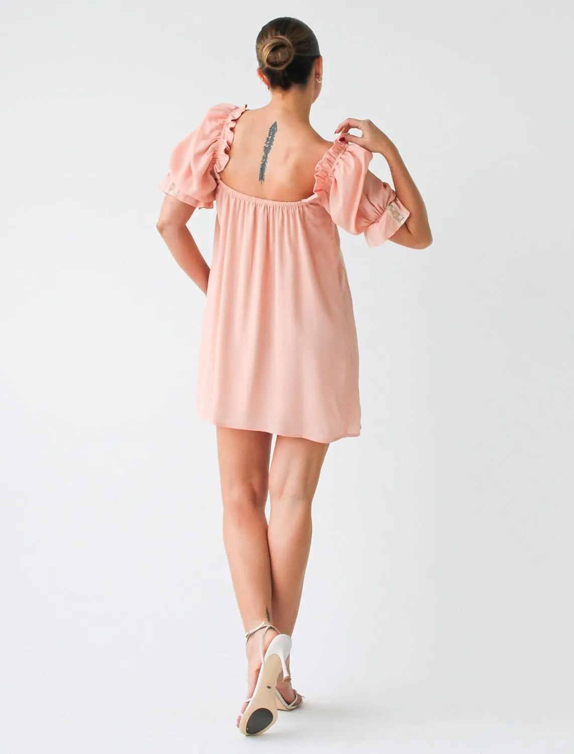 KMBANGI Women Cute Babydoll Dress Short Puff Sleeve Bow Tie Fairy Mini Dress Ruffle Boho Floral Short Slip Sundress