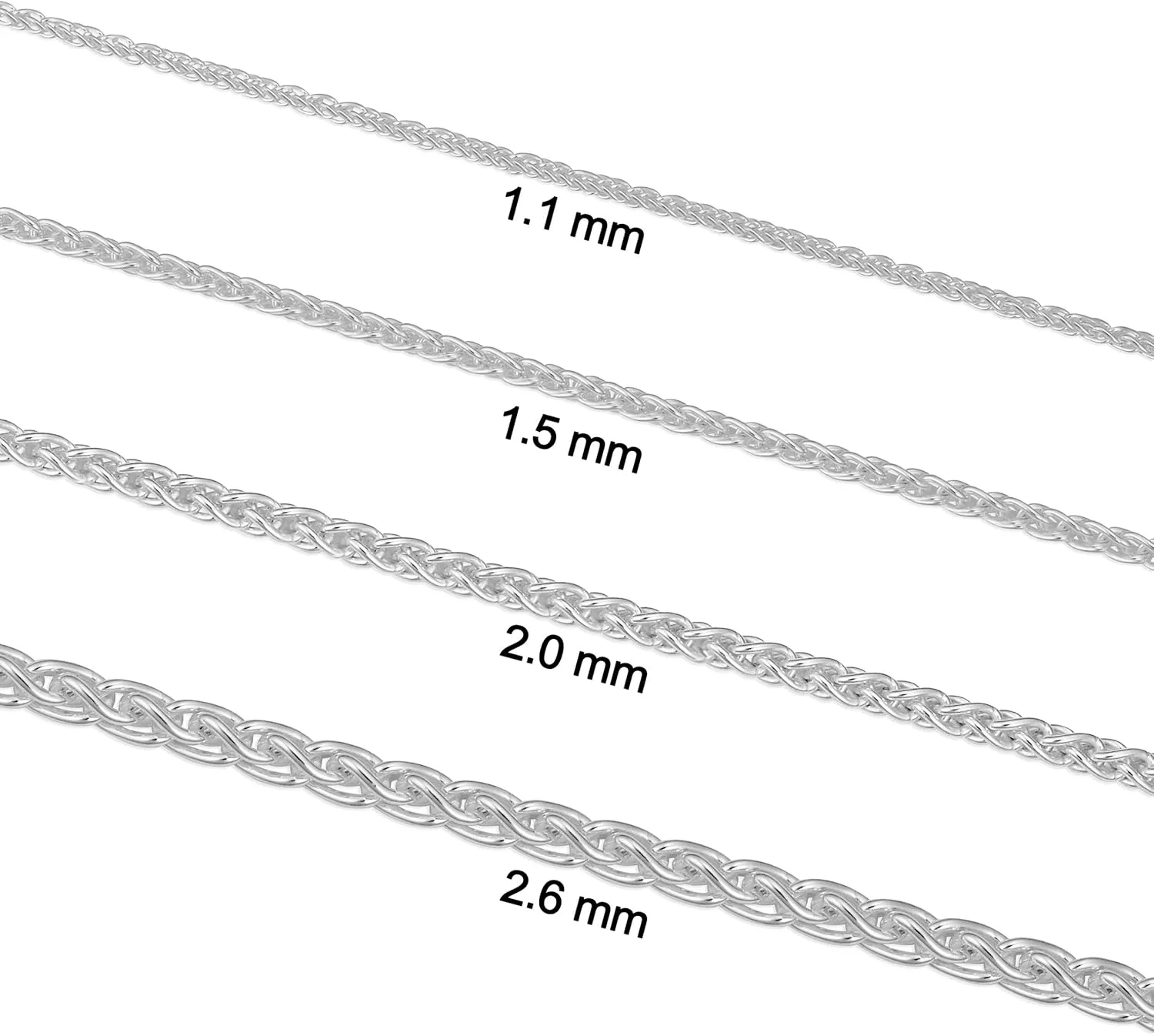 Kooljewelry Sterling Silver Round Wheat Chain Bracelet (1.1 mm, 1.5 mm, 2 mm or 2.6 mm)