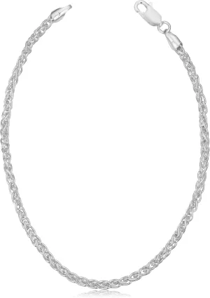 Kooljewelry Sterling Silver Round Wheat Chain Bracelet (1.1 mm, 1.5 mm, 2 mm or 2.6 mm)