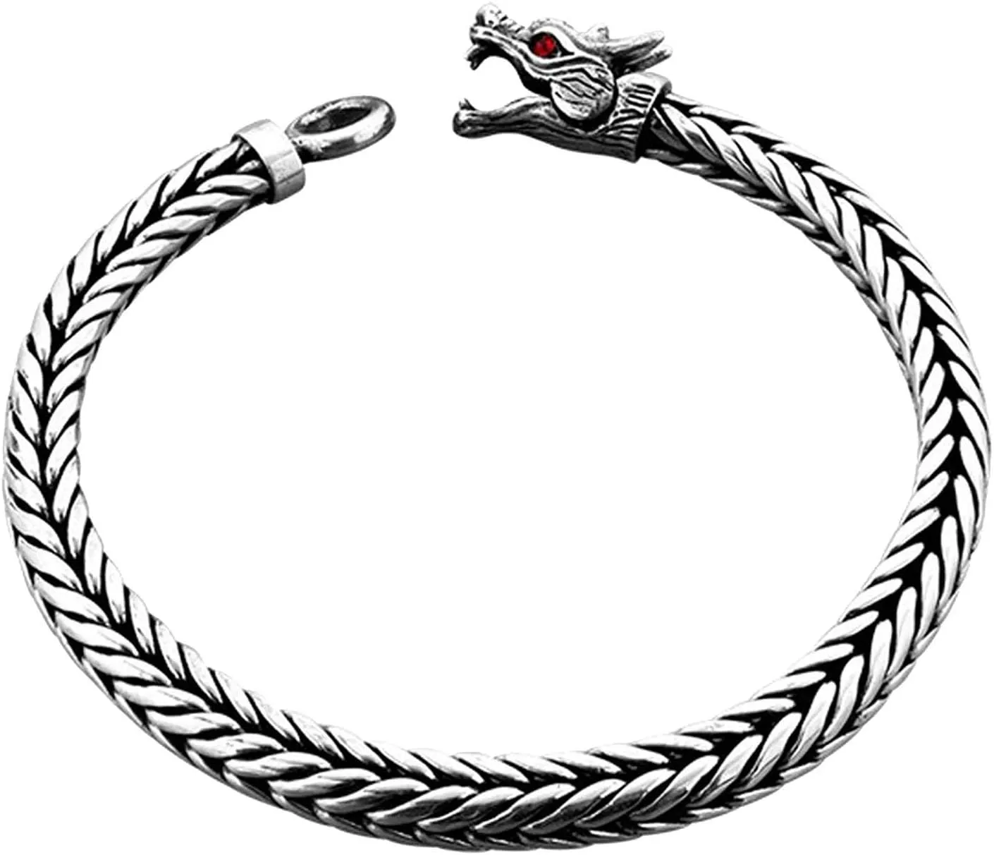 kuzzoi 925 Sterling Silver Round Byzantine Bracelet for Men with Dragon Head Ring Clasp, Length 7,48 inch - 9,05 inch, Width 0,31 inch, 1.52 oz