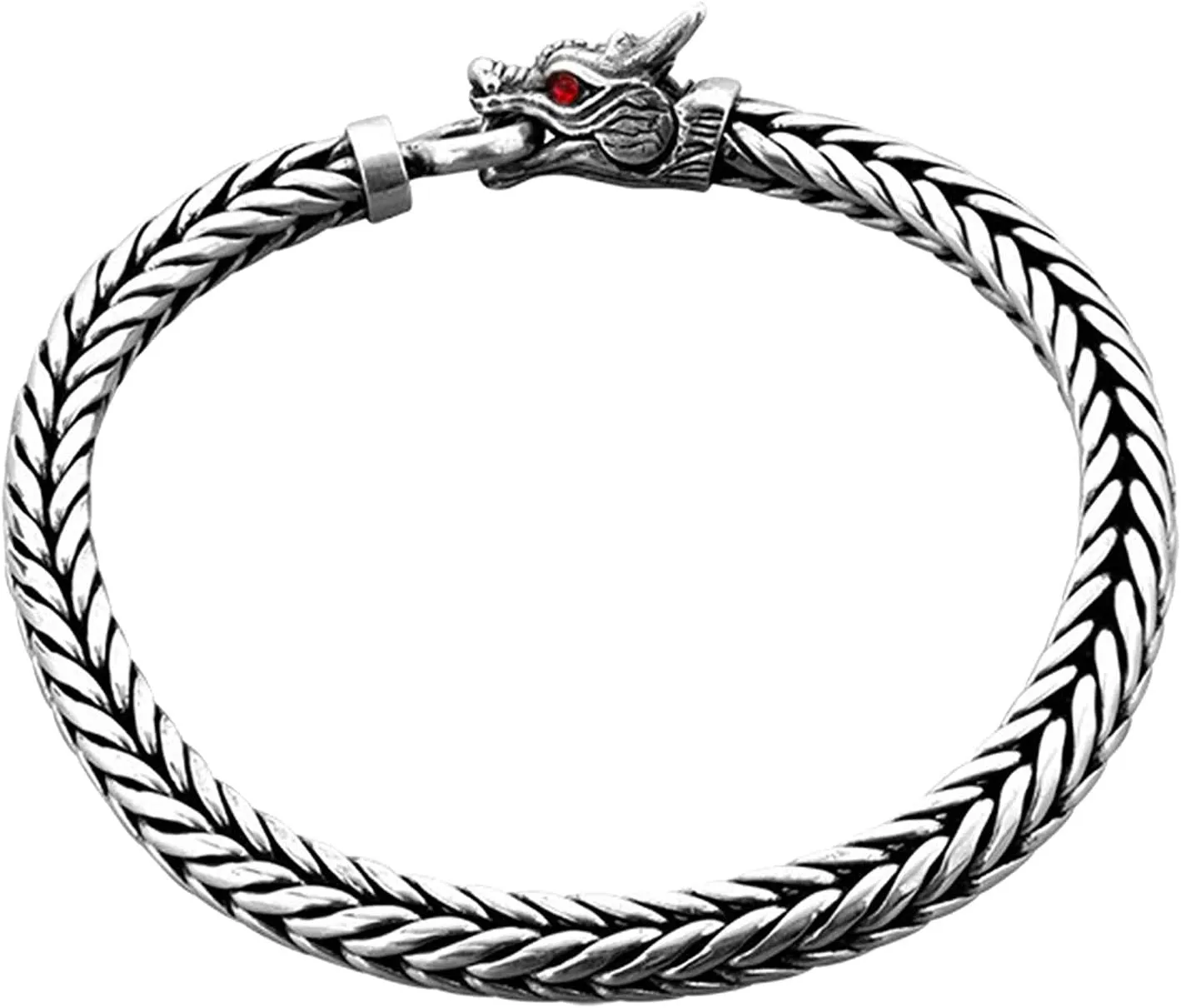 kuzzoi 925 Sterling Silver Round Byzantine Bracelet for Men with Dragon Head Ring Clasp, Length 7,48 inch - 9,05 inch, Width 0,31 inch, 1.52 oz