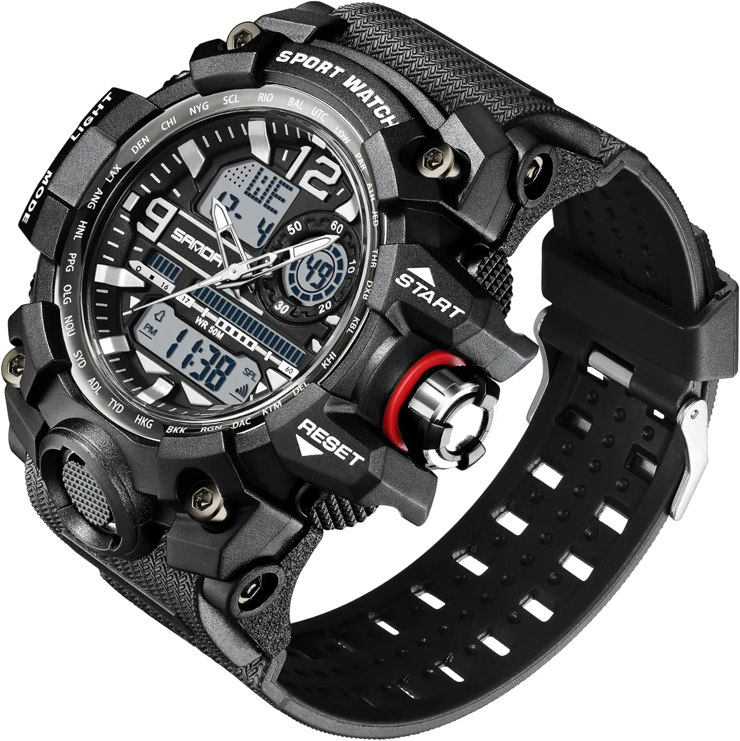 KXAITO Men's Watches Sports Outdoor Waterproof Military Watch Date Multi Function Tactics LED Face Alarm Stopwatch for Men 3133