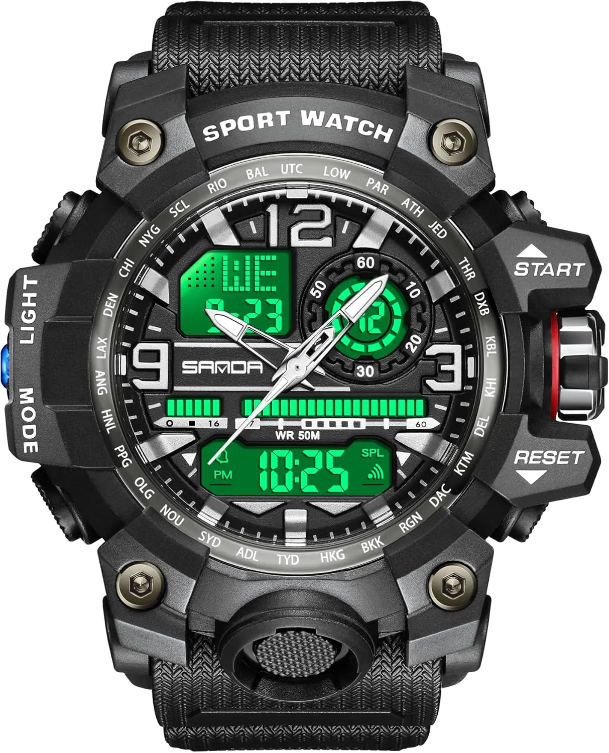 KXAITO Men's Watches Sports Outdoor Waterproof Military Watch Date Multi Function Tactics LED Face Alarm Stopwatch for Men 3133