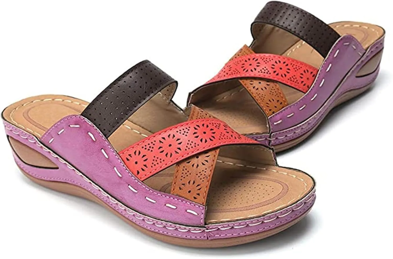 Ladmiple Fashion Sandals Women Dressy Summer Flat Orthotic Slides Comfortable Walking Orthopedic Flip Flops with Arch Support