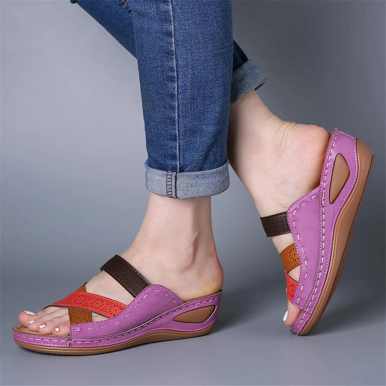 Ladmiple Fashion Sandals Women Dressy Summer Flat Orthotic Slides Comfortable Walking Orthopedic Flip Flops with Arch Support