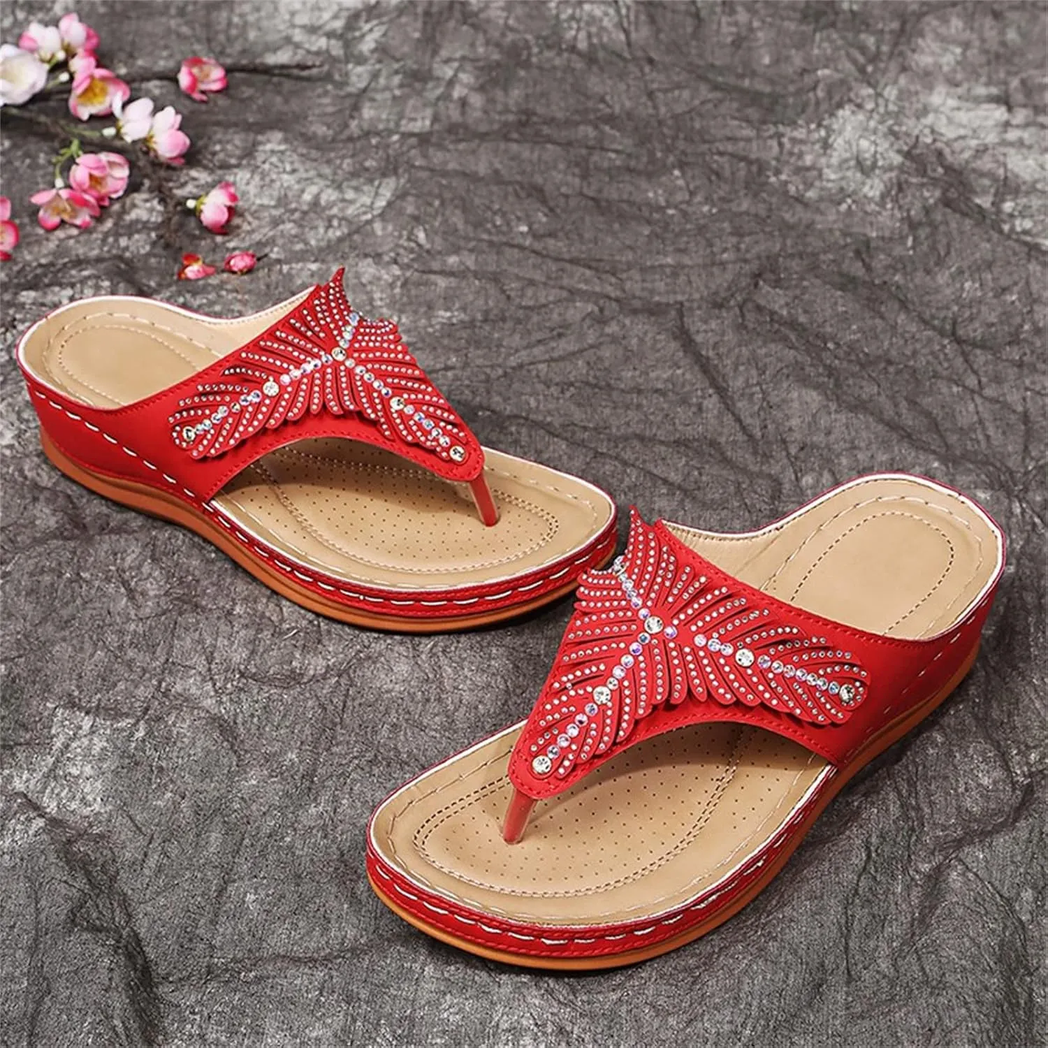 Ladmiple Sandals Women Dressy Summer Flat Flip Flops Orthopedic Sandals Comfortable Arch Support Orthotic Cute Walking Slides