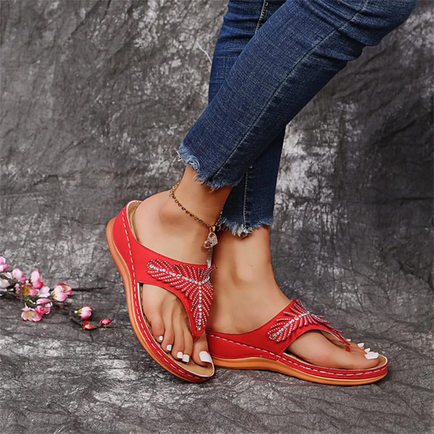 Ladmiple Sandals Women Dressy Summer Flat Flip Flops Orthopedic Sandals Comfortable Arch Support Orthotic Cute Walking Slides