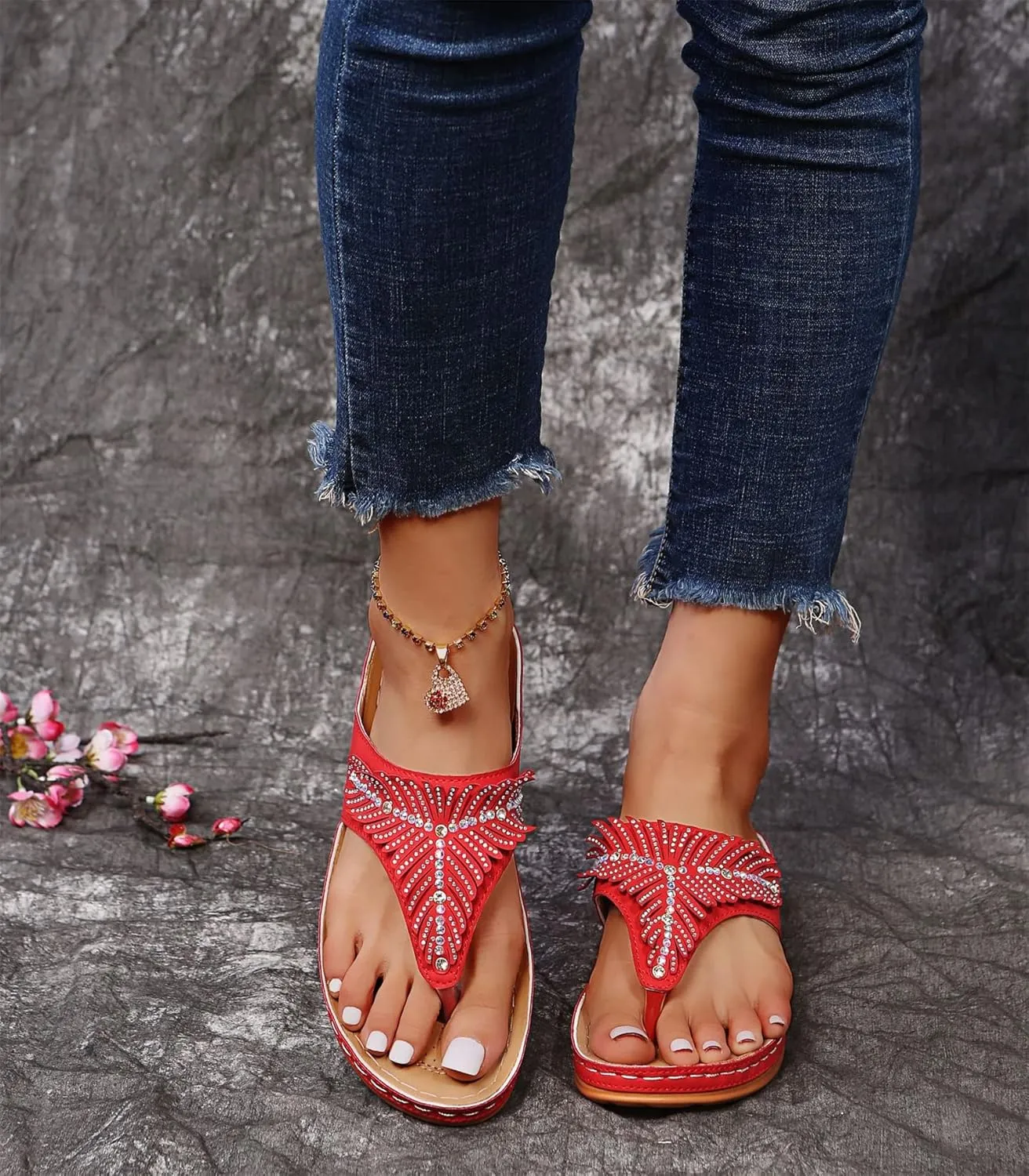 Ladmiple Sandals Women Dressy Summer Flat Flip Flops Orthopedic Sandals Comfortable Arch Support Orthotic Cute Walking Slides