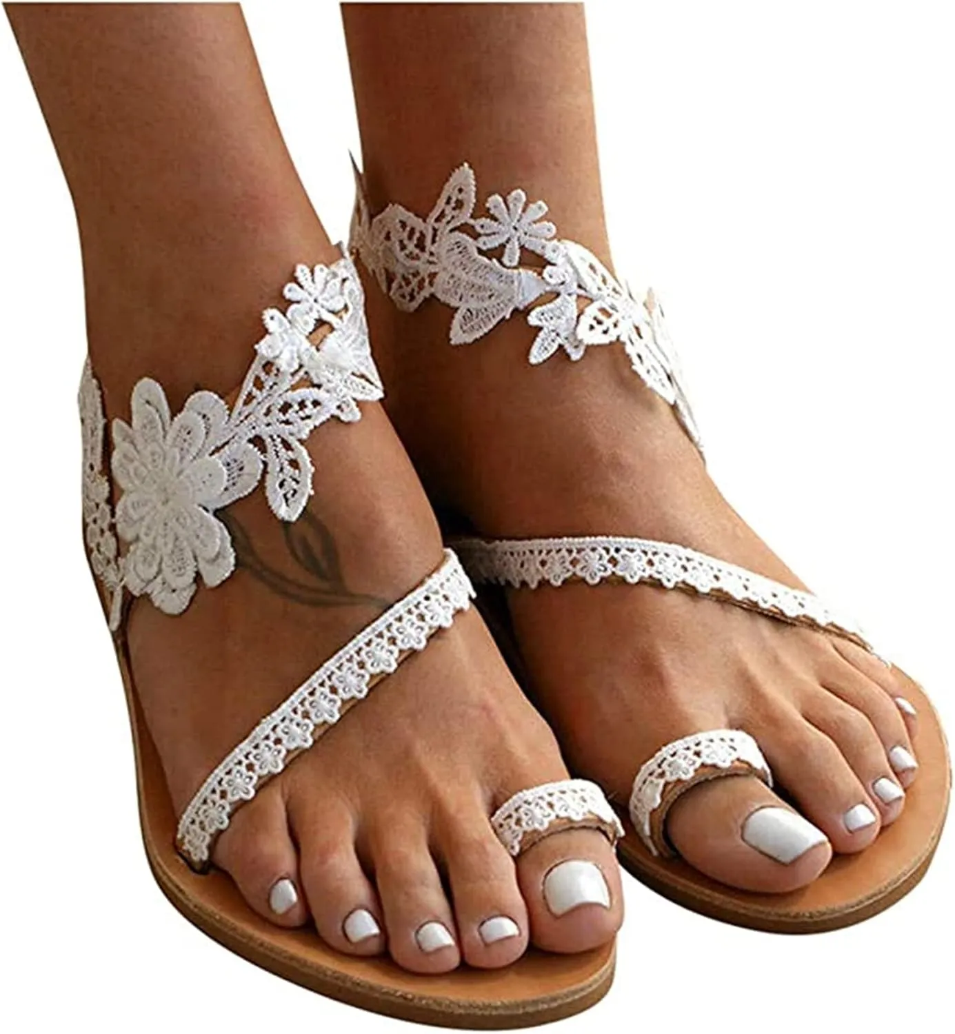 Ladmiple Sandals Women Dressy Summer Floral Beaded Gladiator Flip Flops Sandal Causal Beach Travel Slippers Flats Shoes
