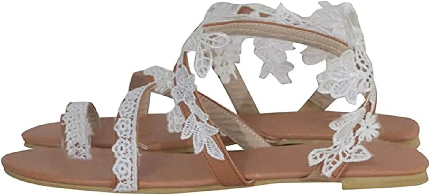 Ladmiple Sandals Women Dressy Summer Floral Beaded Gladiator Flip Flops Sandal Causal Beach Travel Slippers Flats Shoes