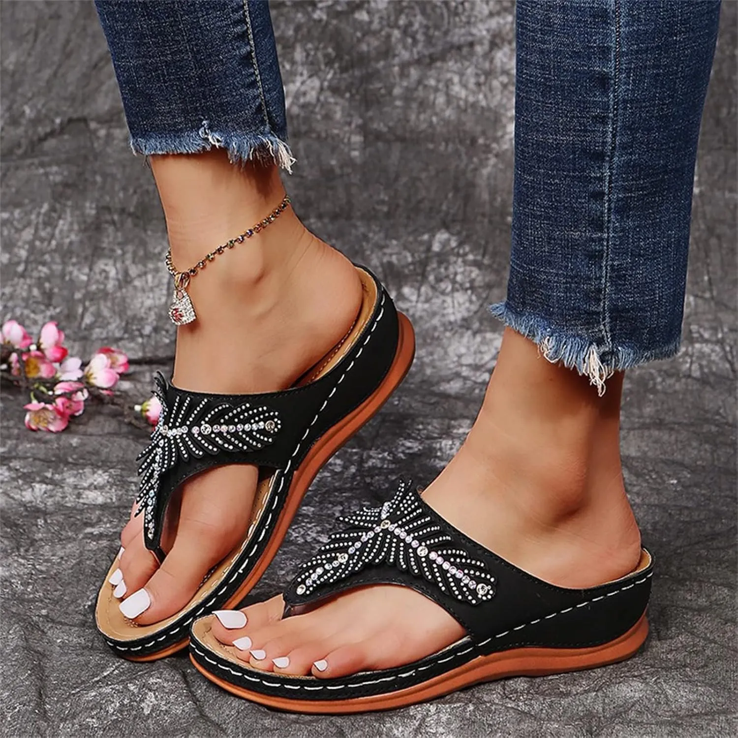 Ladmiple Sandals Women Dressy Summer Wedge Fashion Orthotic Slides Orthopedic Flip Flops With Plantar Fasciitis Arch Support